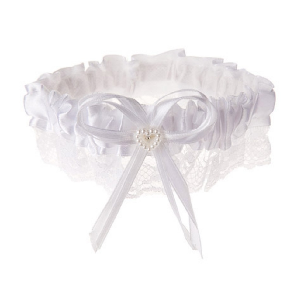 Victoria Lynn Garter WHITE Satin & Lace Trim HEART
